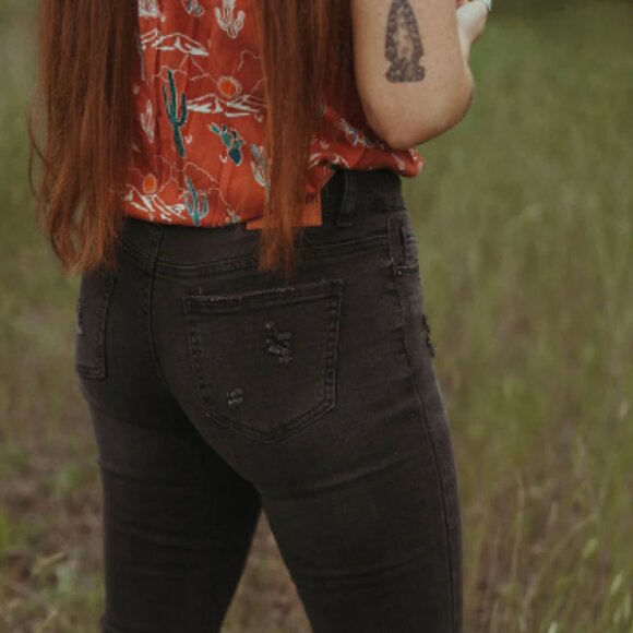 Bell Bottoms | Black Distressed Flare Jeans - Picture 5 of 5